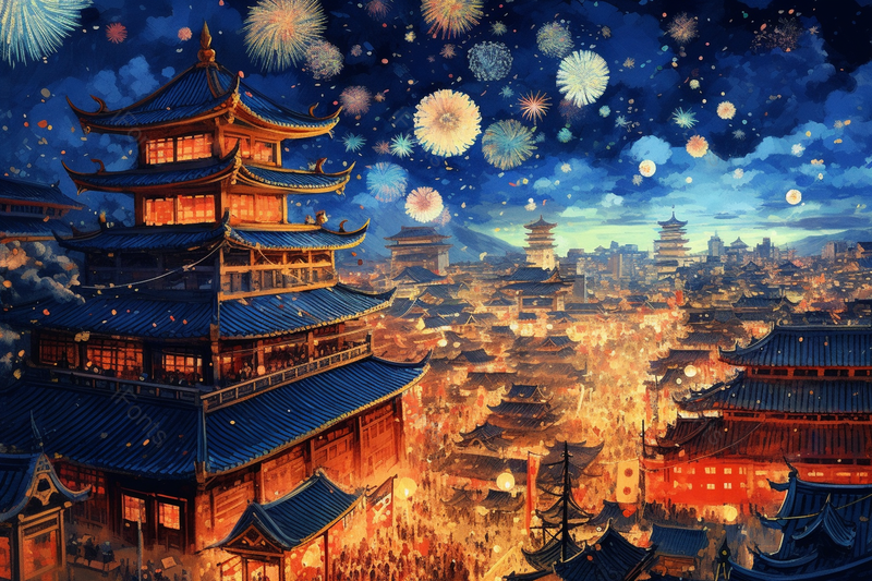 中国风庆祝春节元旦烟花喜庆插画,插画/手绘图,插画/手绘图库,插画/手绘图下载,插画/手绘
